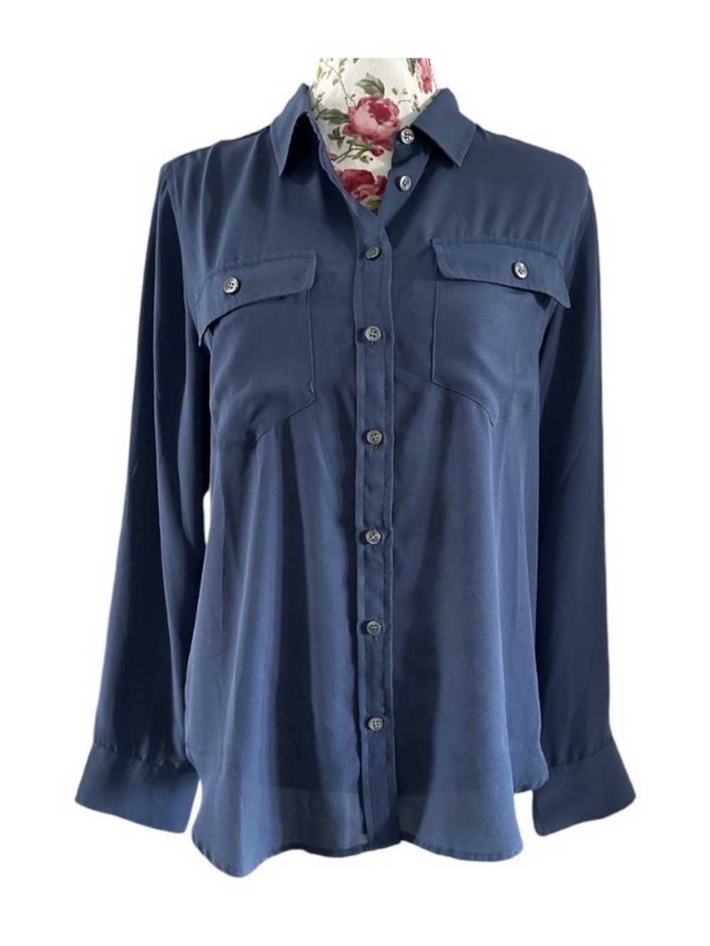 JCrew blue thin button down polyester blouse size 10